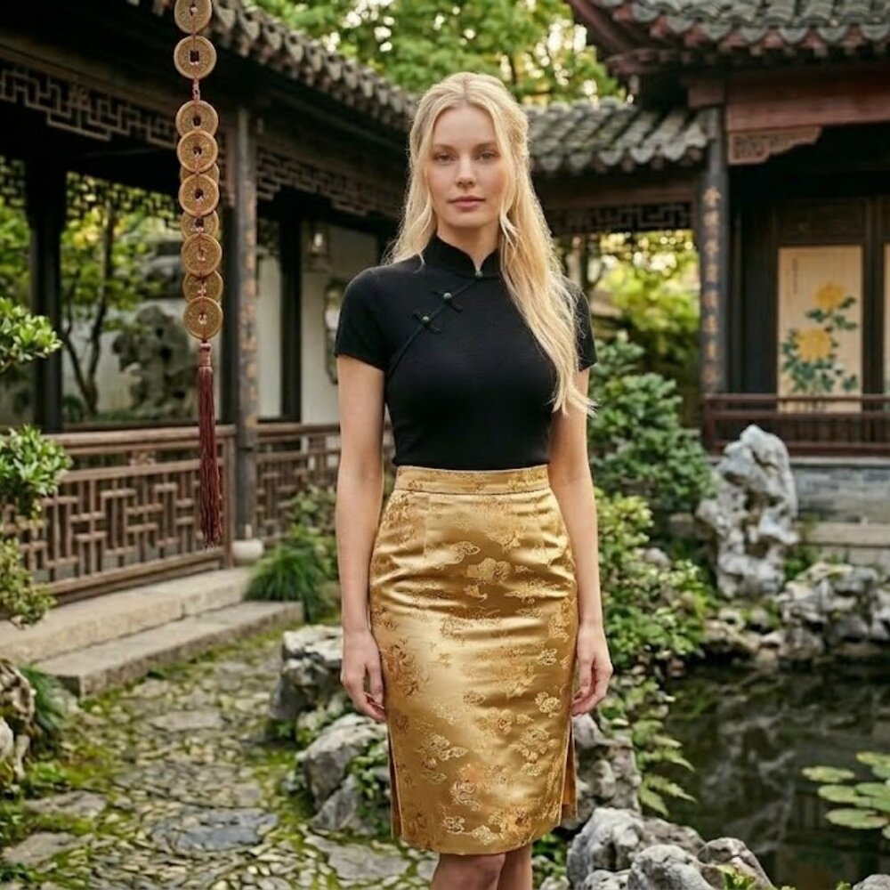 Shanghai Tang - Qipao Black Cotton-Silk Blend Top - XL
